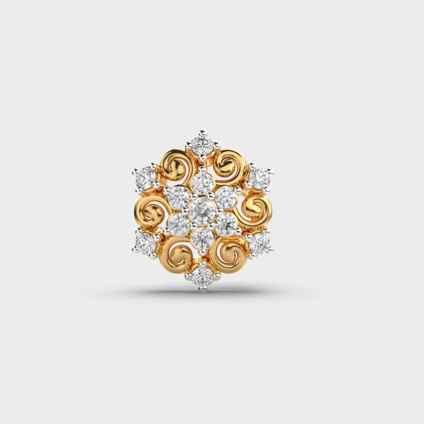 Ornate Floral Diamond Nose Pin with Vintage Swirl Detailing - Image 1