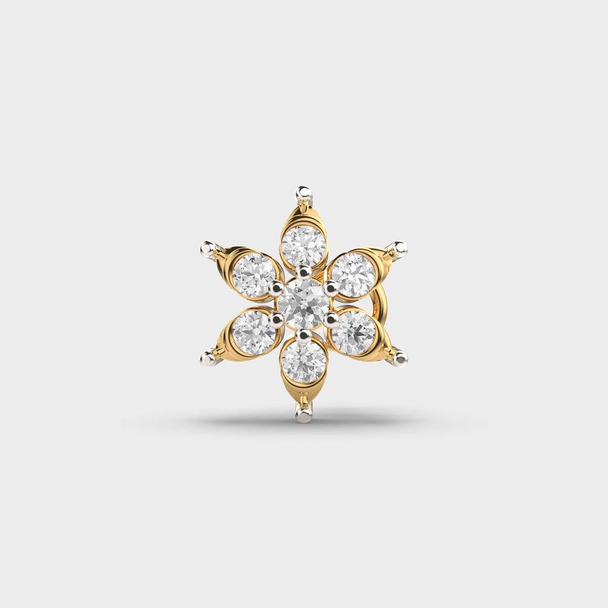 Six-Petal Diamond Nose Pin in Starburst Floral Yellow Gold Design - Image 1