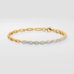Oval Cut Diamond Tennis Bracelet with Modern Link Chain Detail