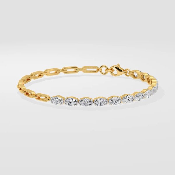 Oval Cut Diamond Tennis Bracelet with Modern Link Chain Detail - Image 1