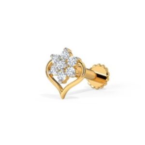 Heart-Framed Diamond Floral Nose Pin with Delicate Gold Design - Image 3