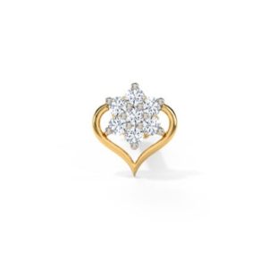 Heart-Framed Diamond Floral Nose Pin with Delicate Gold Design
