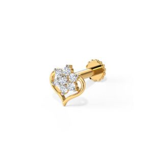 Heart-Framed Diamond Floral Nose Pin with Delicate Gold Design - Image 2