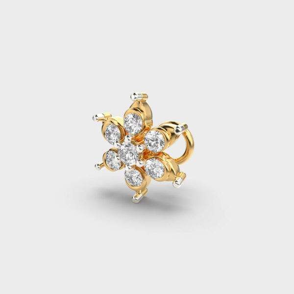 Six-Petal Diamond Nose Pin in Starburst Floral Yellow Gold Design - Image 2