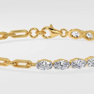 Oval Cut Diamond Tennis Bracelet with Modern Link Chain Detail - Image 2