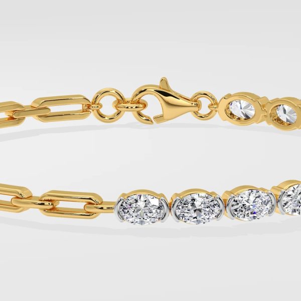 Oval Cut Diamond Tennis Bracelet with Modern Link Chain Detail - Image 2