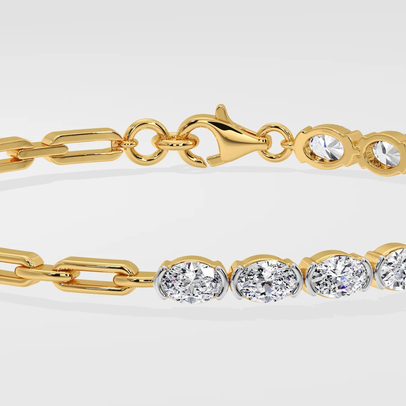 Oval Cut Diamond Tennis Bracelet with Modern Link Chain Detail - Image 2