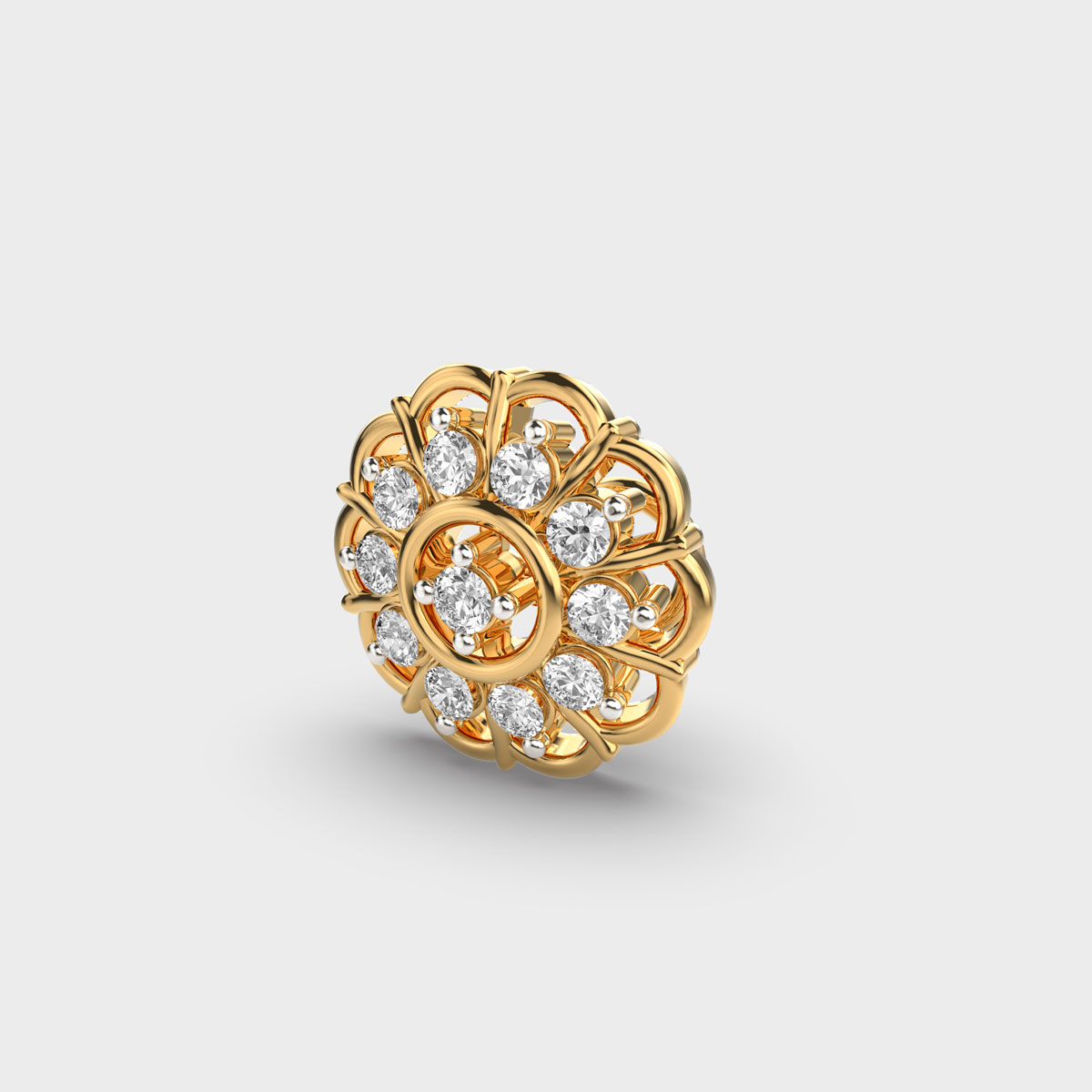 Floral Mandala Diamond Nose Pin in Intricate Yellow Gold Design - Image 2