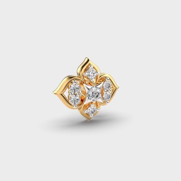 Quatrefoil Diamond Nose Pin with Princess-Cut Center Stone - Image 3