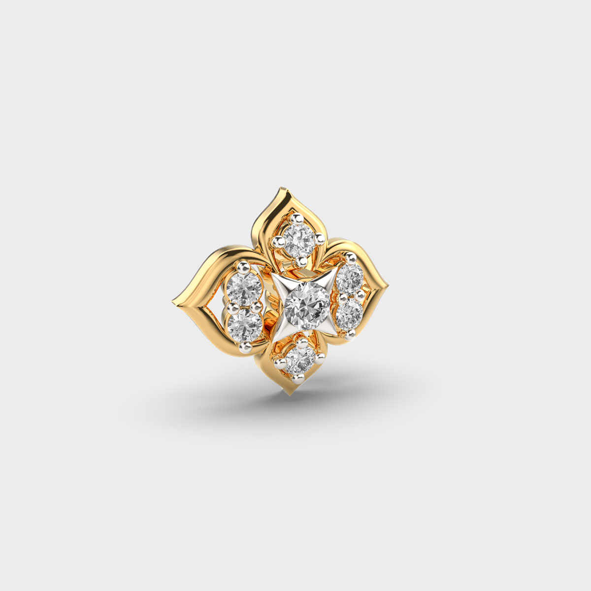 Quatrefoil Diamond Nose Pin with Princess-Cut Center Stone - Image 3