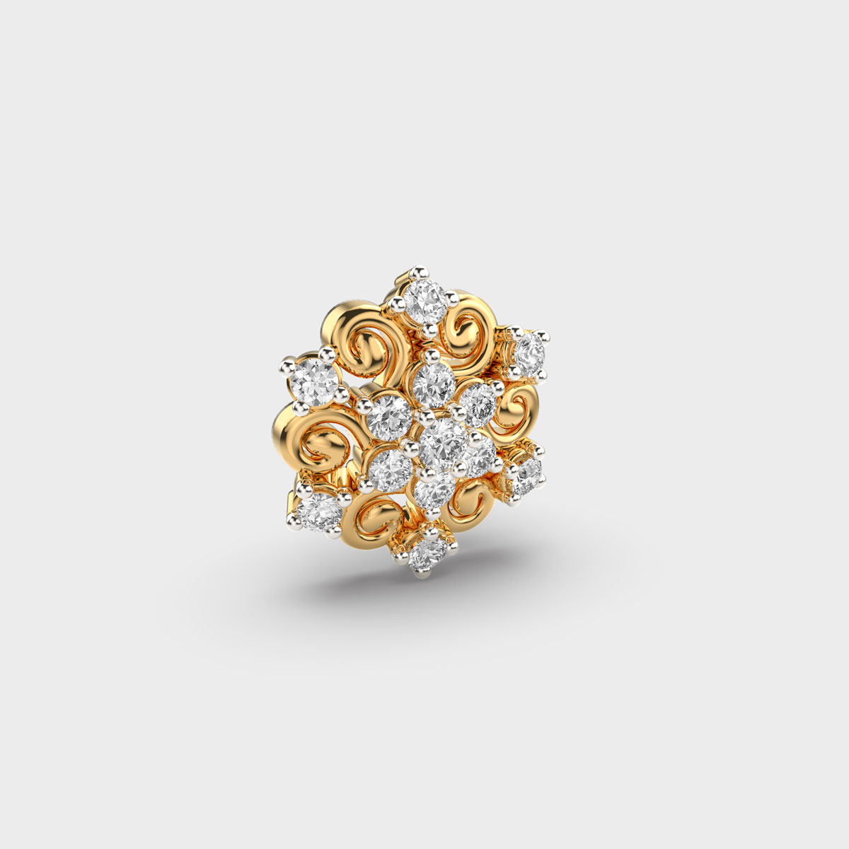 Ornate Floral Diamond Nose Pin with Vintage Swirl Detailing - Image 3