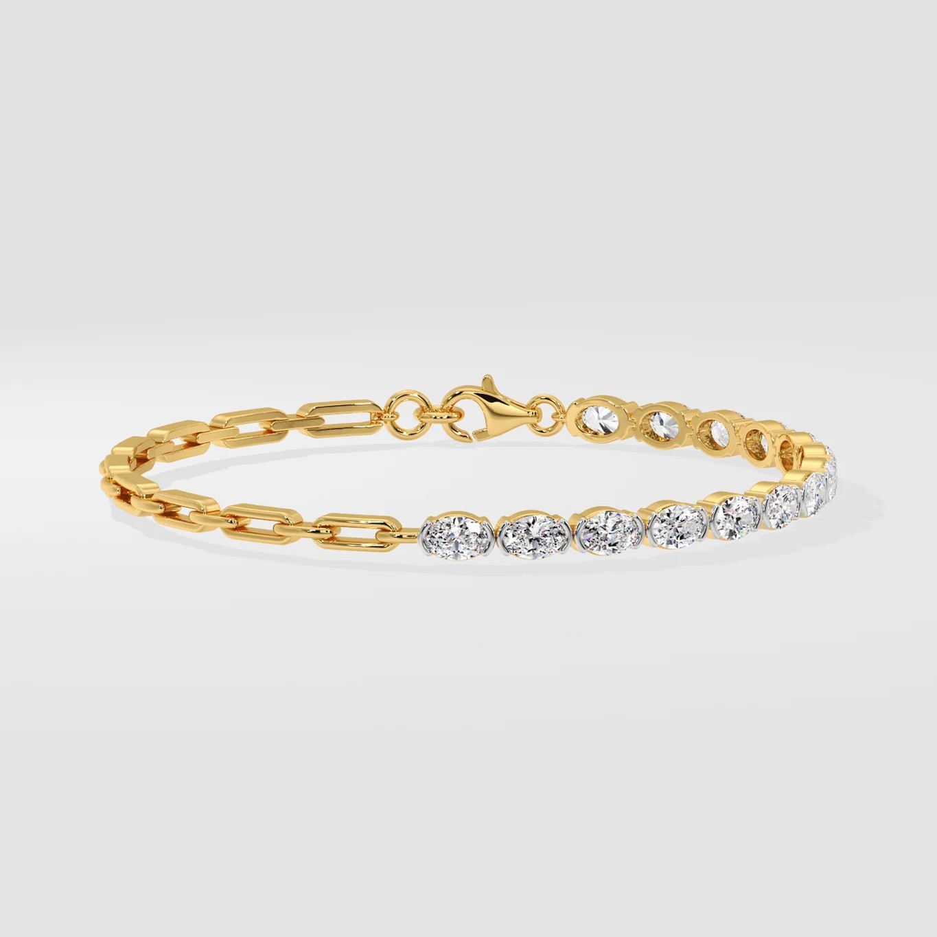 Oval Cut Diamond Tennis Bracelet with Modern Link Chain Detail - Image 3