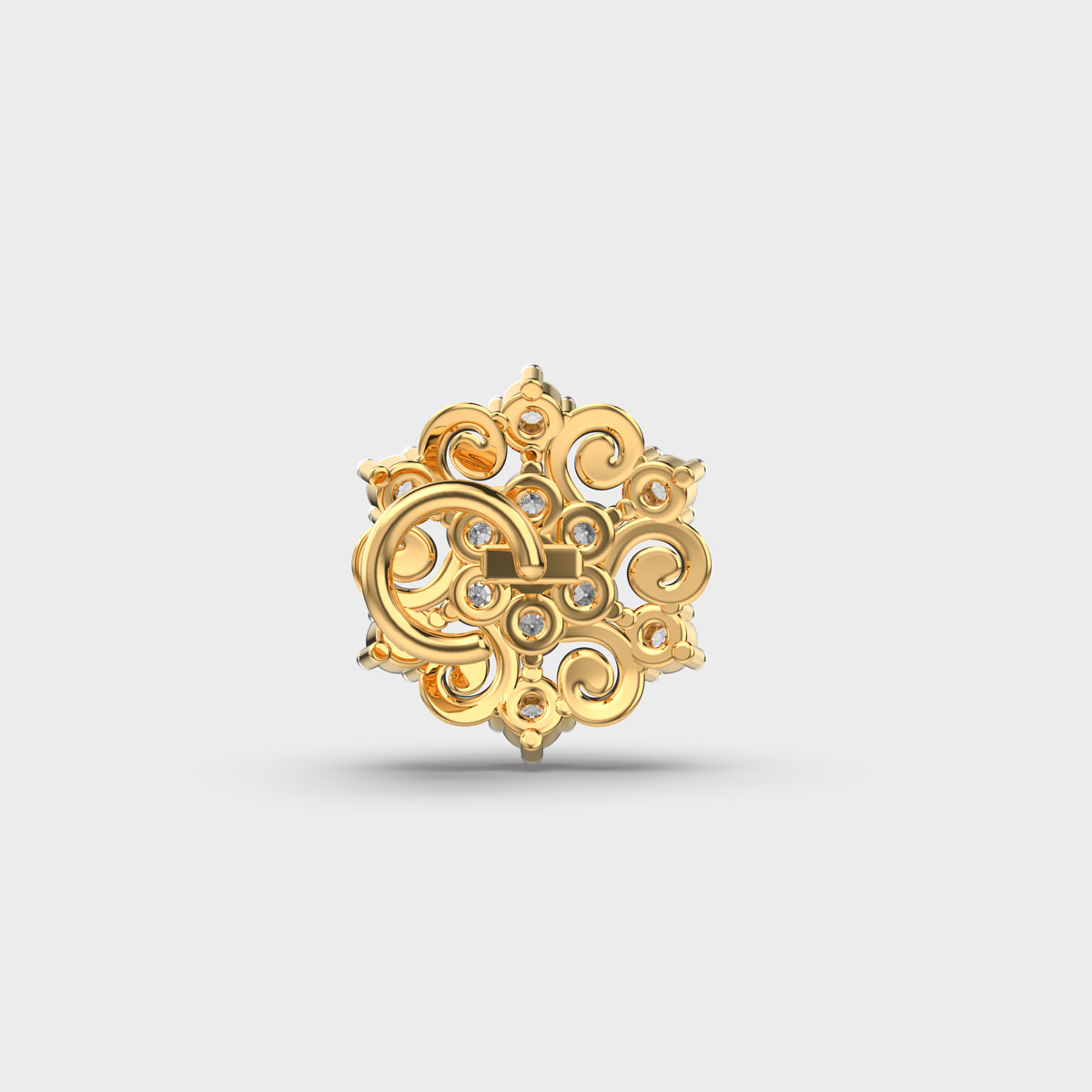 Ornate Floral Diamond Nose Pin with Vintage Swirl Detailing - Image 4