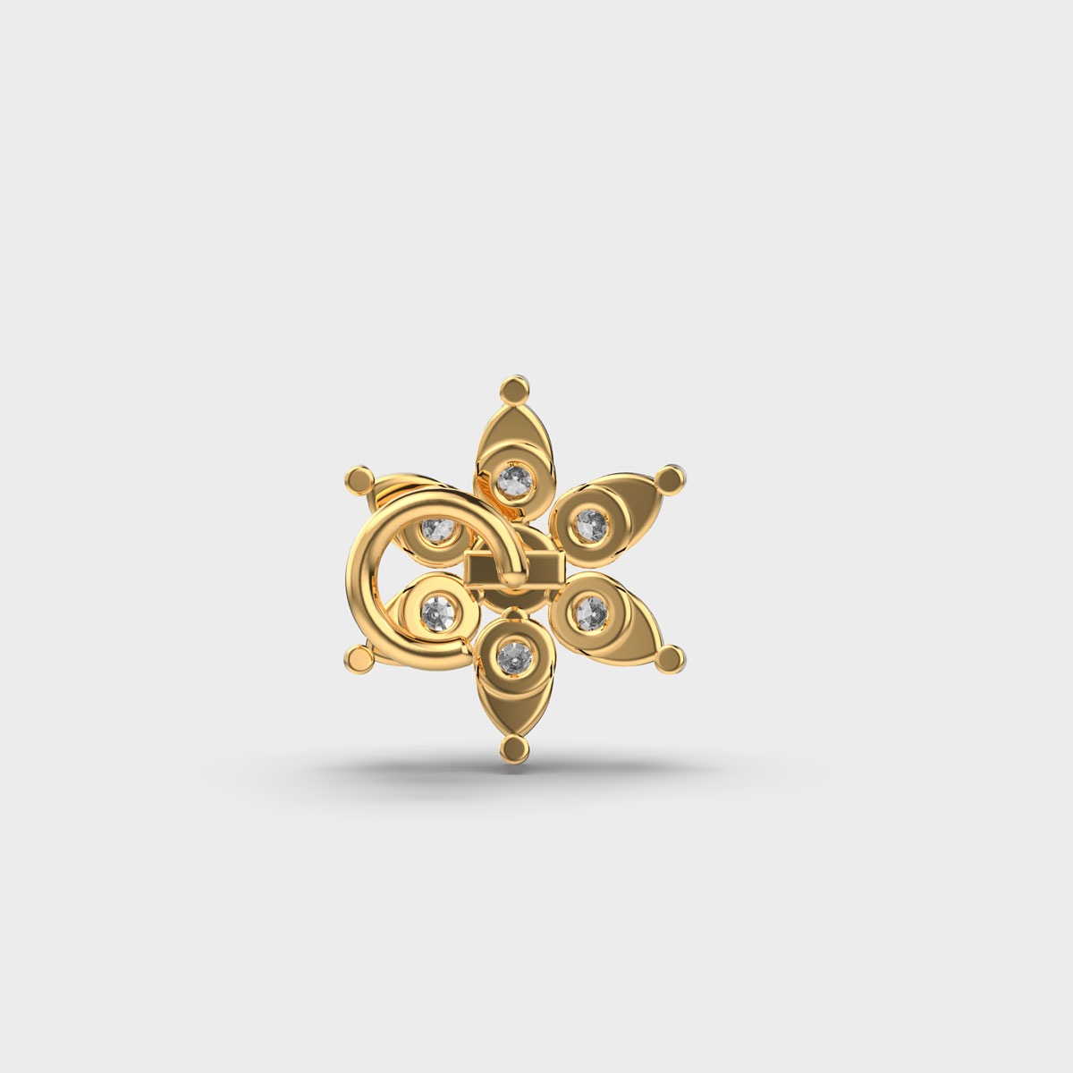 Six-Petal Diamond Nose Pin in Starburst Floral Yellow Gold Design - Image 3