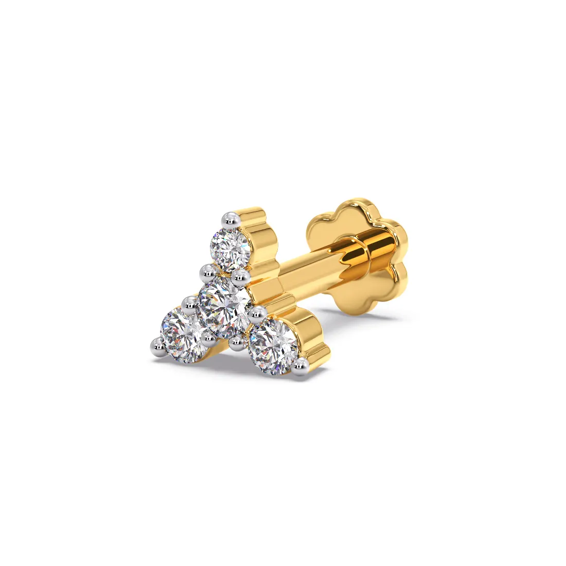 Contemporary Triangle Diamond Nose Pin in Yellow Gold with Prong Setting - Image 2