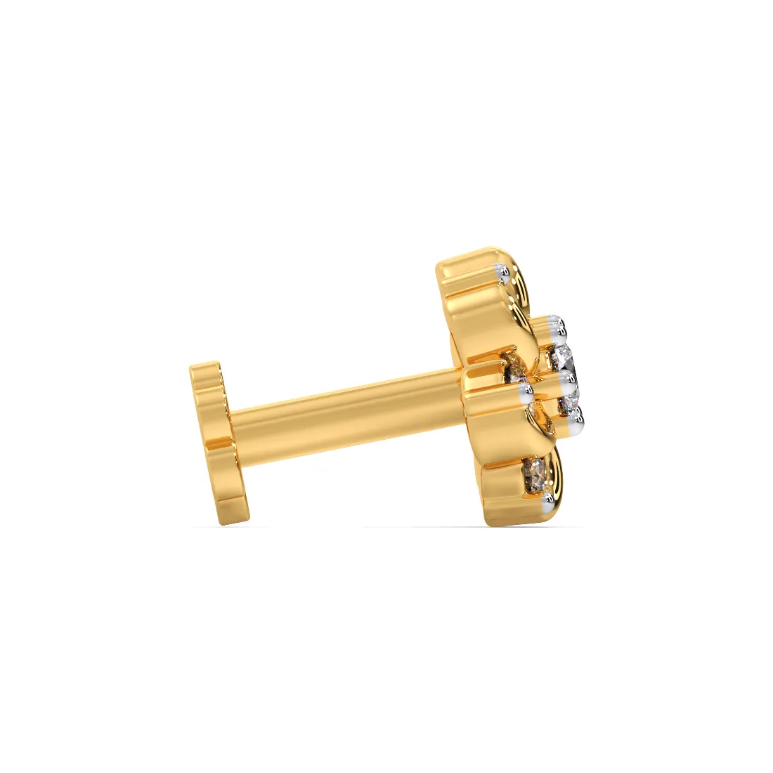 Elegant Floral Cluster Diamond Nose Pin in Curved Gold Petal Design - Image 2