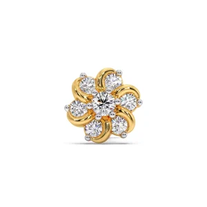 Elegant Floral Cluster Diamond Nose Pin in Curved Gold Petal Design