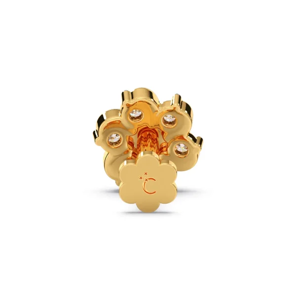 Elegant Floral Cluster Diamond Nose Pin in Curved Gold Petal Design - Image 4