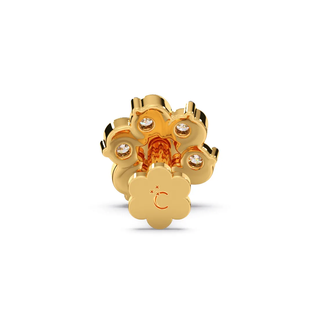 Elegant Floral Cluster Diamond Nose Pin in Curved Gold Petal Design - Image 4