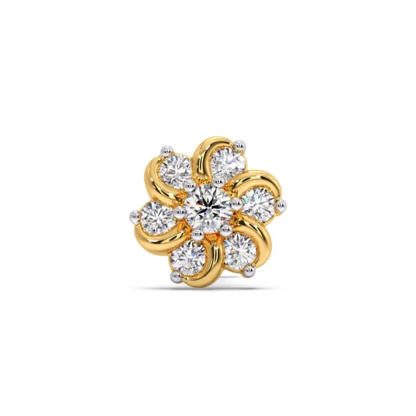 Elegant Floral Cluster Diamond Nose Pin in Curved Gold Petal Design - Image 1