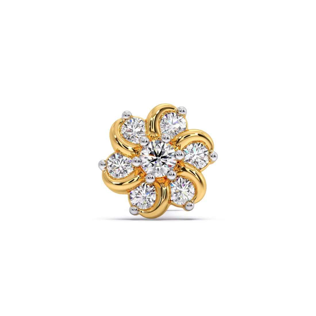 Elegant Floral Cluster Diamond Nose Pin in Curved Gold Petal Design - Image 1