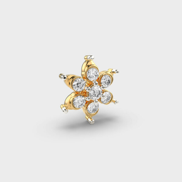 Six-Petal Diamond Nose Pin in Starburst Floral Yellow Gold Design - Image 4