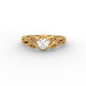 Intricate Gold Solitaire Ring with Celtic-Inspired Design