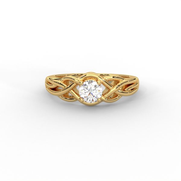Intricate Gold Solitaire Ring with Celtic-Inspired Design - Image 1