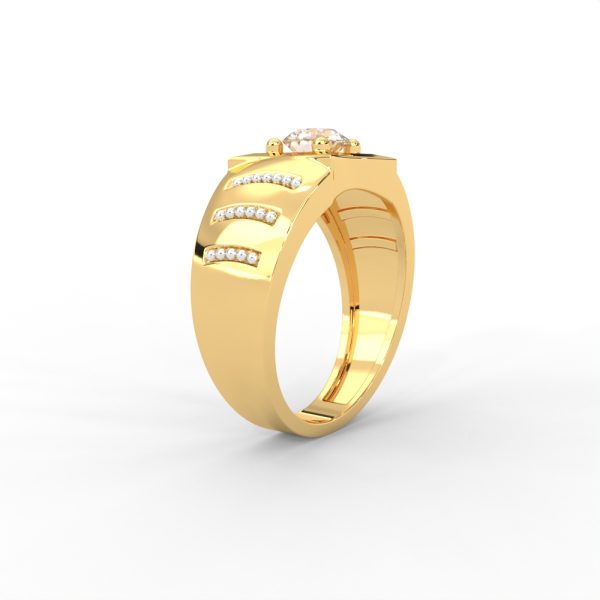Men’s Bold Solitaire Ring with Diamond-Studded Side Detailing - Image 3