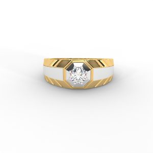Men’s Solitaire Ring with Octagon Bezel and Carved Band