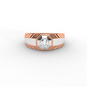 Men’s Solitaire Ring with Octagon Bezel and Carved Band - Image 5