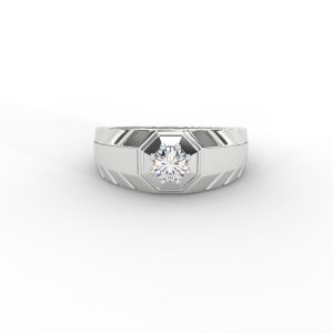 Men’s Solitaire Ring with Octagon Bezel and Carved Band - Image 9