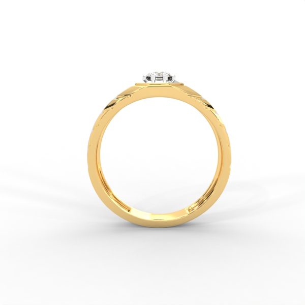 Men’s Solitaire Ring with Octagon Bezel and Carved Band - Image 4