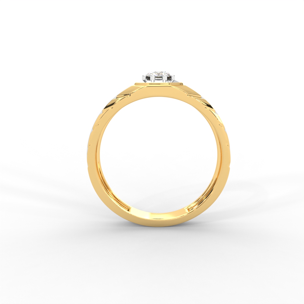 Men’s Solitaire Ring with Octagon Bezel and Carved Band - Image 4