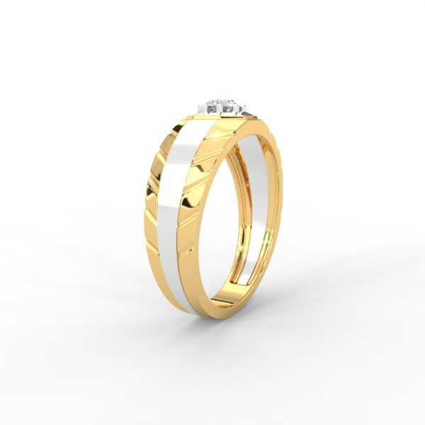 Men’s Solitaire Ring with Octagon Bezel and Carved Band - Image 2
