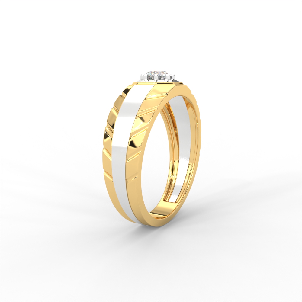 Men’s Solitaire Ring with Octagon Bezel and Carved Band - Image 2