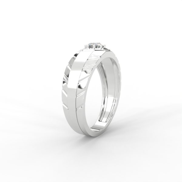 Men’s Solitaire Ring with Octagon Bezel and Carved Band - Image 11