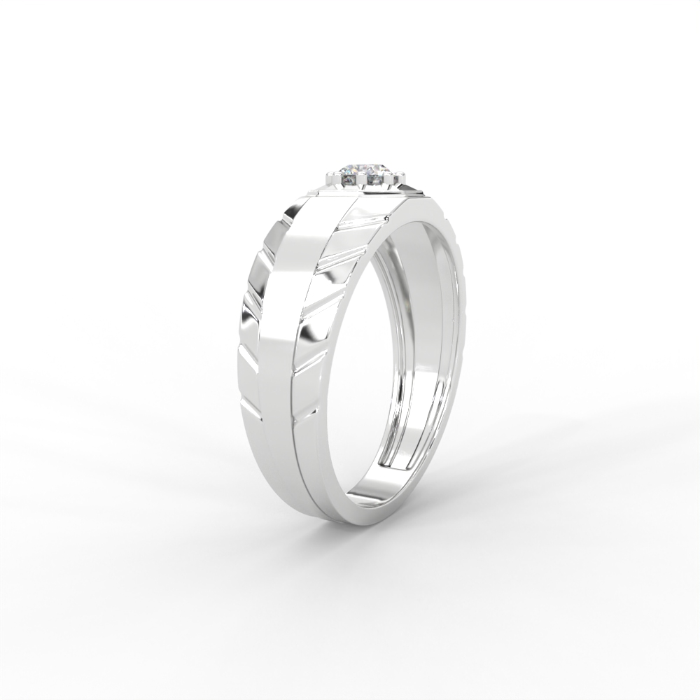Men’s Solitaire Ring with Octagon Bezel and Carved Band - Image 11