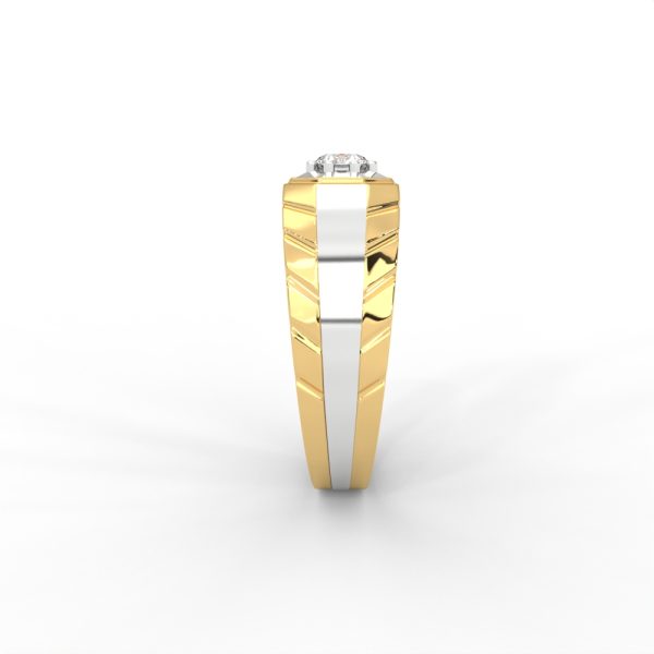 Men’s Solitaire Ring with Octagon Bezel and Carved Band - Image 3