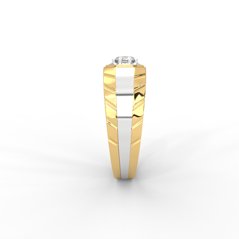 Men’s Solitaire Ring with Octagon Bezel and Carved Band - Image 3