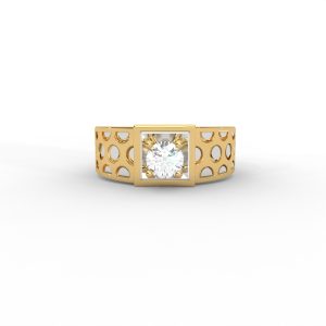 Men’s Diamond Ring with Openwork Band and Square Bezel