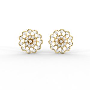 Floral Bloom Diamond Stud Earrings in Yellow, Rose & White Gold