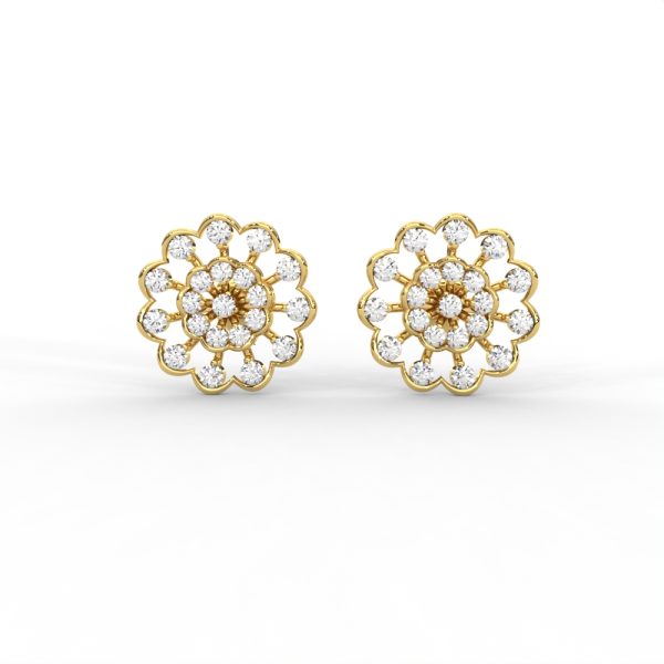 Floral Bloom Diamond Stud Earrings in Yellow, Rose & White Gold - Image 1