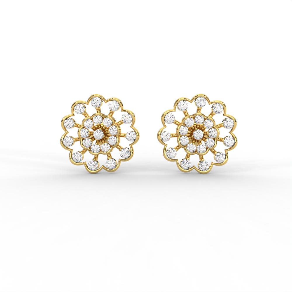 Floral Bloom Diamond Stud Earrings in Yellow, Rose & White Gold - Image 1