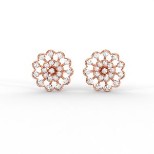 Floral Bloom Diamond Stud Earrings in Yellow, Rose & White Gold - Image 9