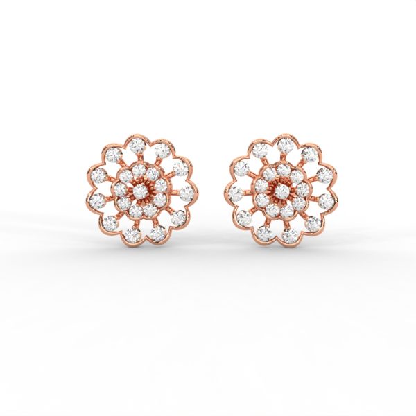 Floral Bloom Diamond Stud Earrings in Yellow, Rose & White Gold - Image 9