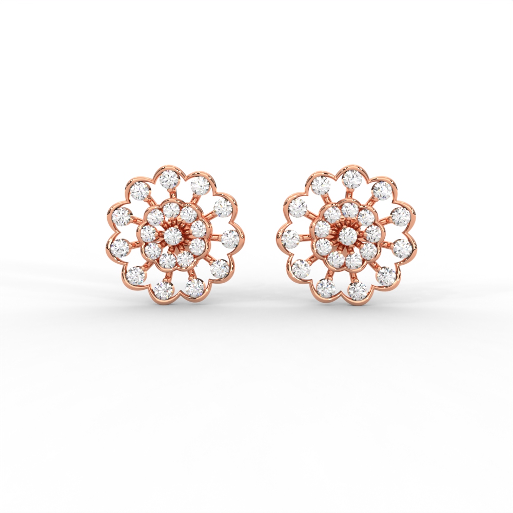 Floral Bloom Diamond Stud Earrings in Yellow, Rose & White Gold - Image 9