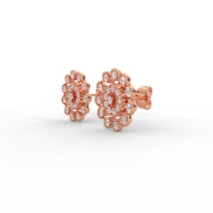 Floral Bloom Diamond Stud Earrings in Yellow, Rose & White Gold - Image 10