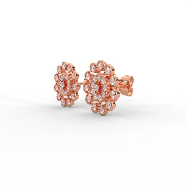 Floral Bloom Diamond Stud Earrings in Yellow, Rose & White Gold - Image 10