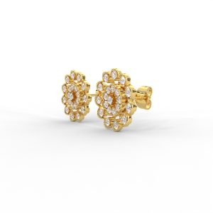 Floral Bloom Diamond Stud Earrings in Yellow, Rose & White Gold - Image 2
